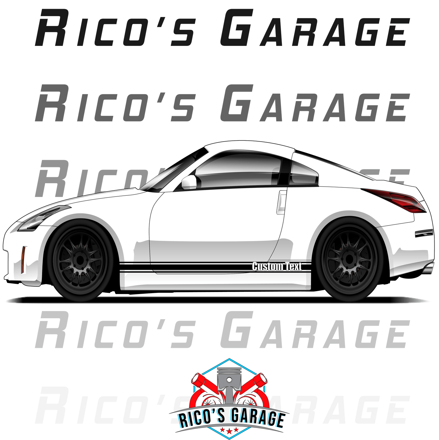 Custom Text Side Stripes (Universal Application) Livery Kit - Rico's Garage
