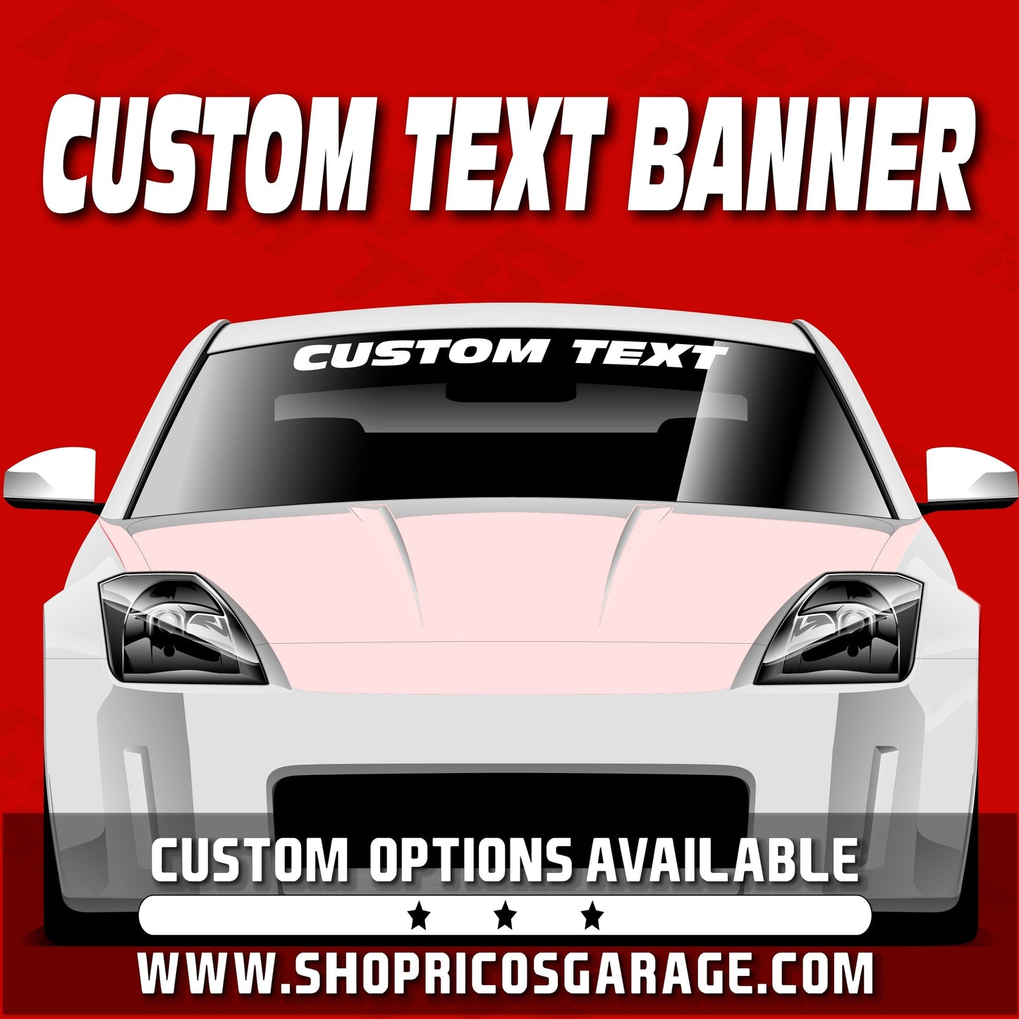 Custom Text Windshield Banner - Rico's Garage