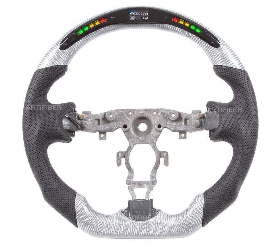Carbon Fiber LED Steering Wheel / Silver Carbon / Black Leather (370Z) - Rico's Garage