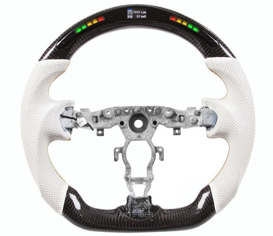 Carbon Fiber LED Steering Wheel / White Perforated Leather (370Z) - Rico's Garage