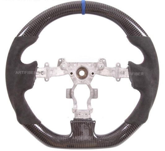 Carbon Fiber Steering Wheel / Black Suede / Blue Stripe (370Z) - Rico's Garage
