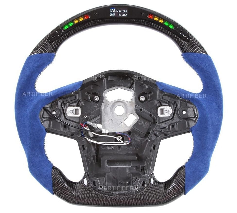 Carbon Fiber LED / Blue Suede Steering Wheel (Supra A90 MK5) - Rico's Garage