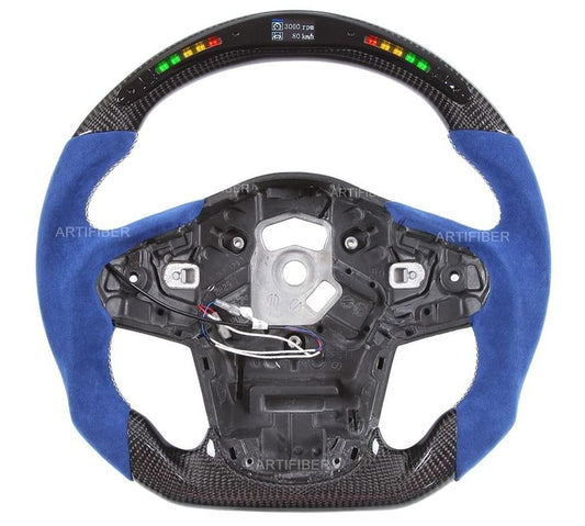 Carbon Fiber LED / Blue Suede Steering Wheel (Supra A90 MK5) - Rico's Garage